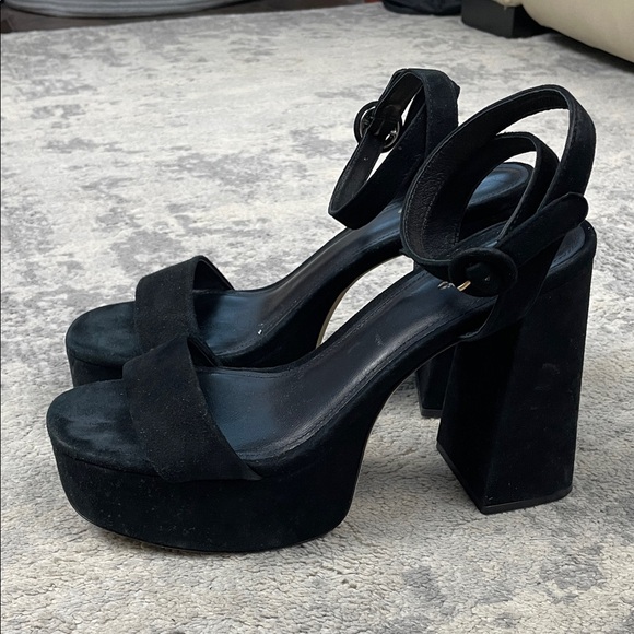 Larroude Dolly Sandal In Black Suede Platform Chunky Heels Sz 10 - Picture 4 of 16